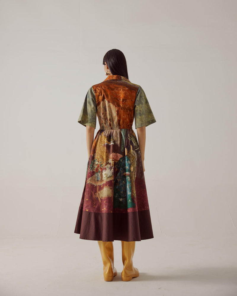 Print Blocked Dress-High Tea cotton by CORD in multi for women in Singapore