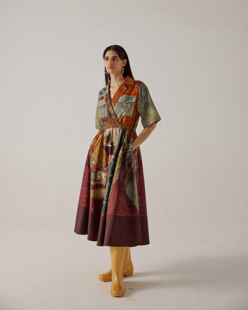 Print Blocked Dress-High Tea cotton by CORD in multi for women in Singapore