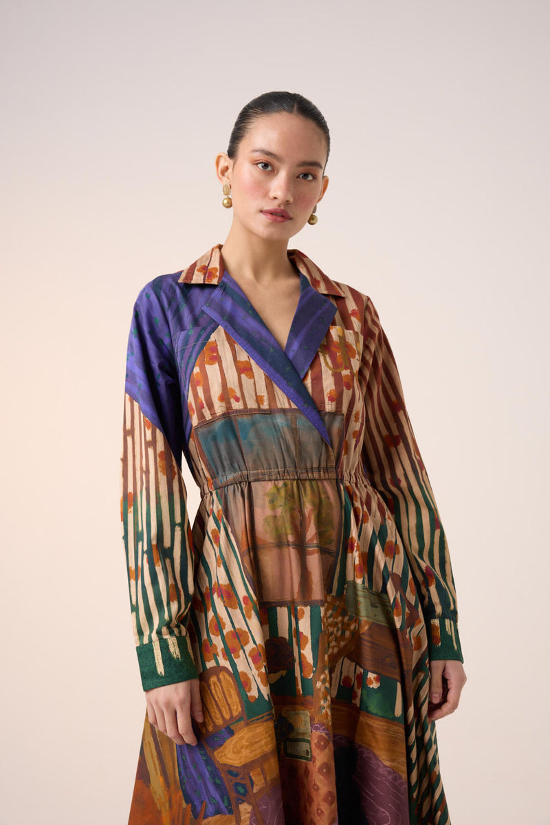 PRINT BLOCKED DRESS-HOME ALONE cotton by CORD for women in Singapore