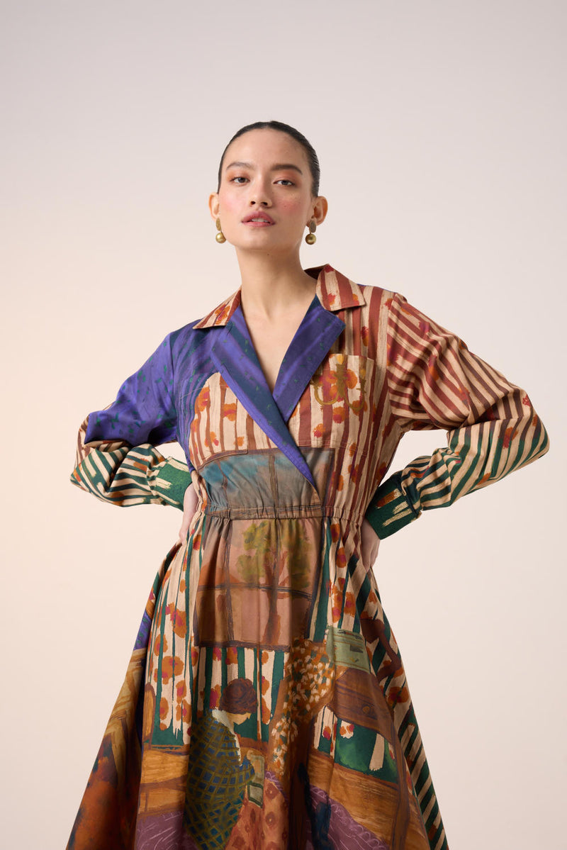 PRINT BLOCKED DRESS-HOME ALONE cotton by CORD for women in Singapore