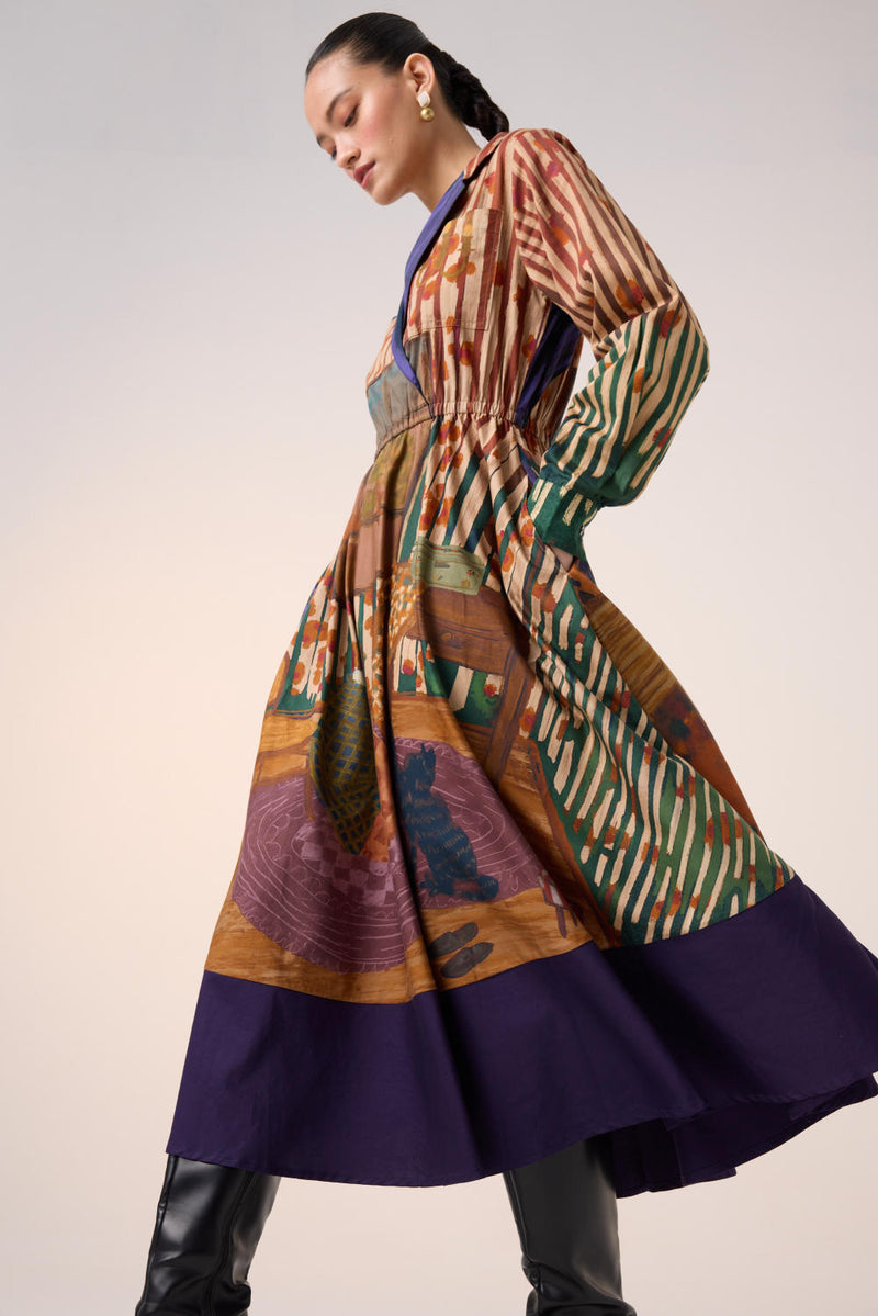 PRINT BLOCKED DRESS-HOME ALONE cotton by CORD for women in Singapore
