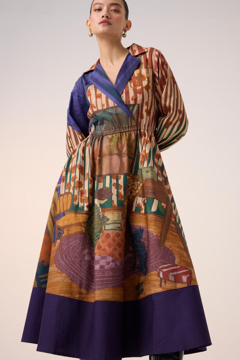 PRINT BLOCKED DRESS-HOME ALONE cotton by CORD for women in Singapore