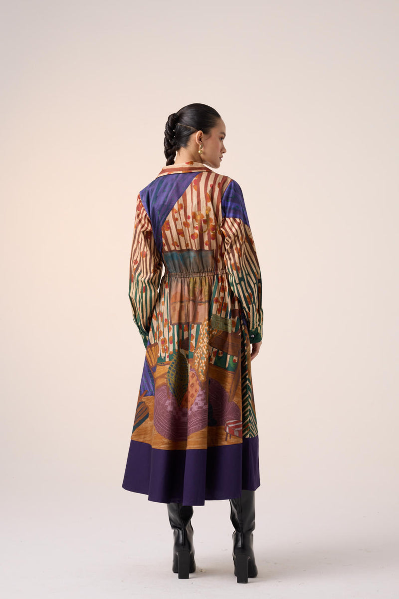 PRINT BLOCKED DRESS-HOME ALONE cotton by CORD for women in Singapore