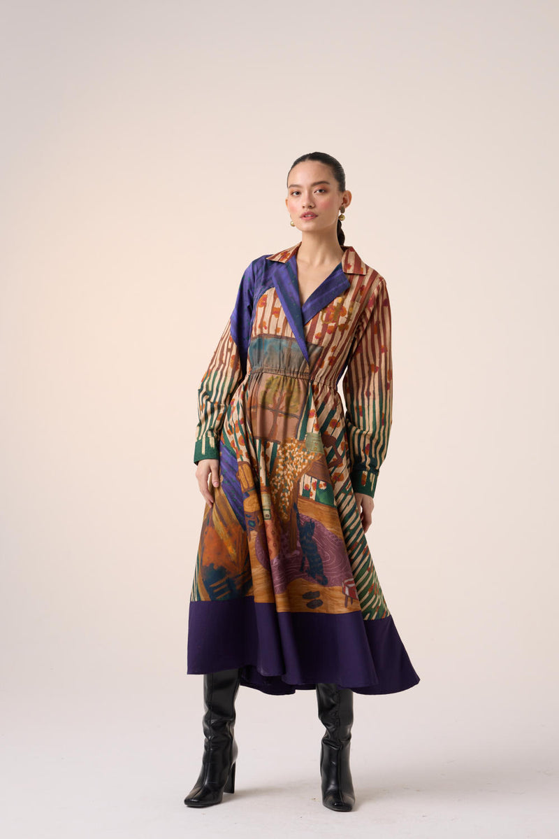 PRINT BLOCKED DRESS-HOME ALONE cotton by CORD for women in Singapore