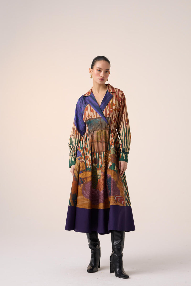 PRINT BLOCKED DRESS-HOME ALONE cotton by CORD for women in Singapore