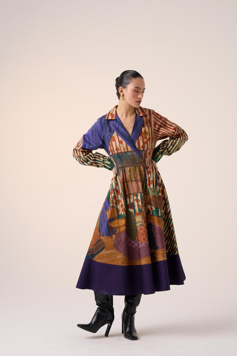 PRINT BLOCKED DRESS-HOME ALONE cotton by CORD for women in Singapore