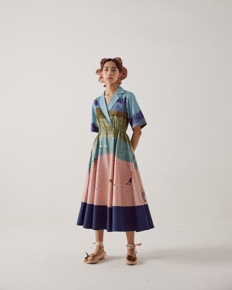 Print Blocked Dress-Skater cotton by CORD in multi for women in Singapore