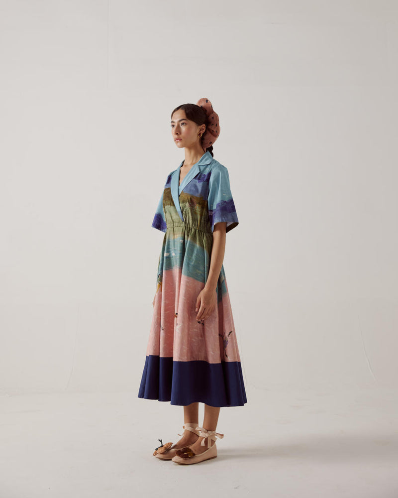 Print Blocked Dress-Skater cotton by CORD in multi for women in Singapore