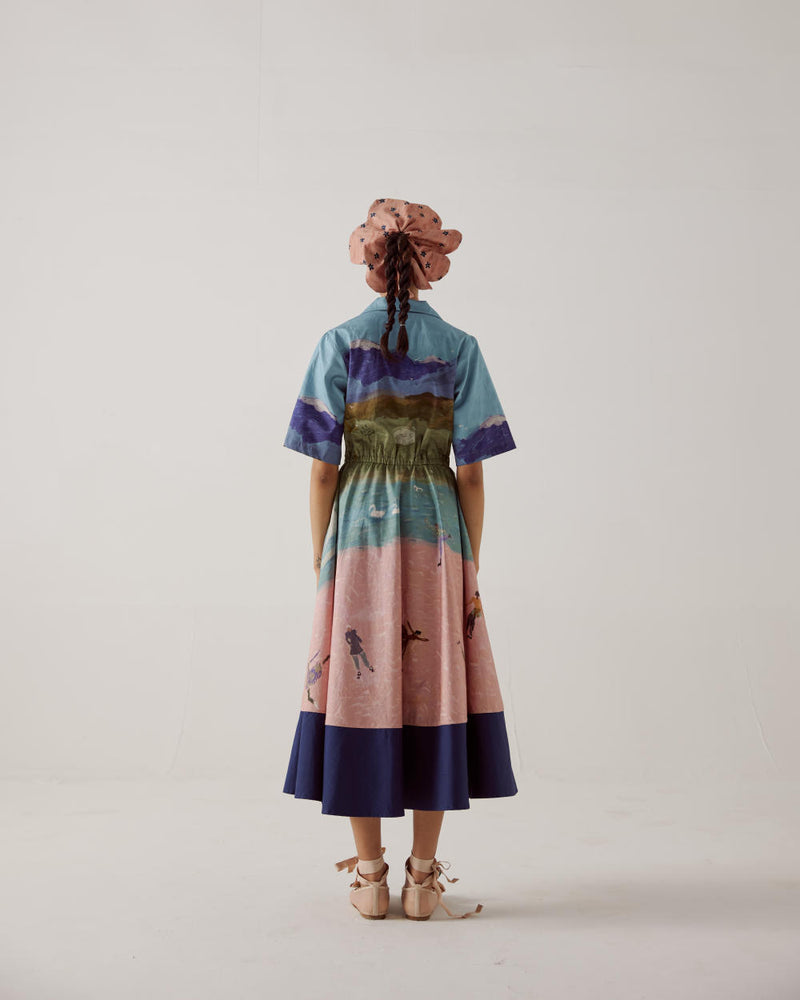 Print Blocked Dress-Skater cotton by CORD in multi for women in Singapore