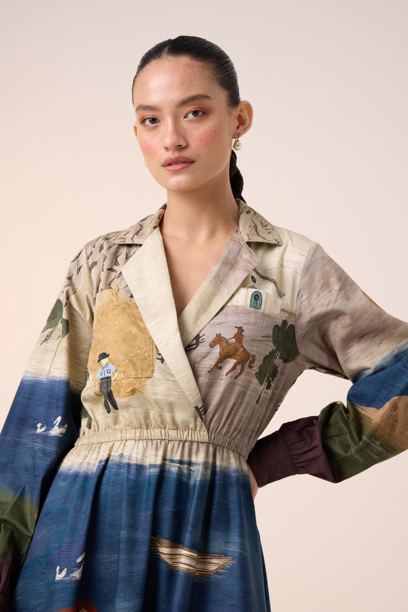 PRINT BLOCKED DRESS-VILLAGE PRINT cotton by CORD for women in Singapore
