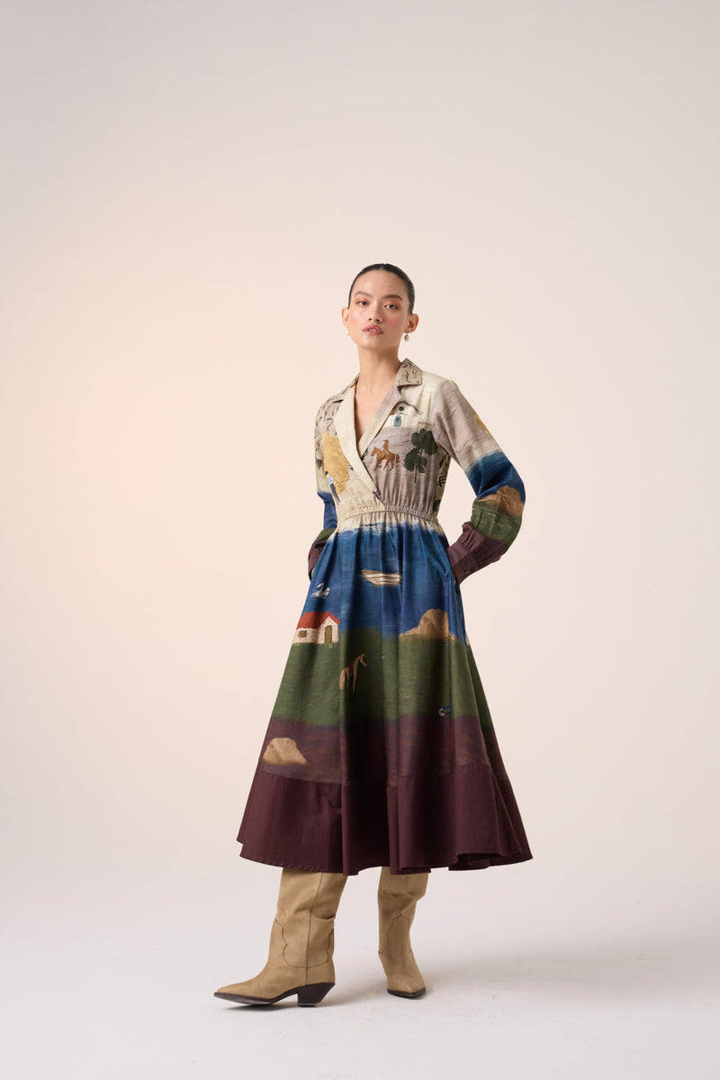 PRINT BLOCKED DRESS-VILLAGE PRINT cotton by CORD for women in Singapore