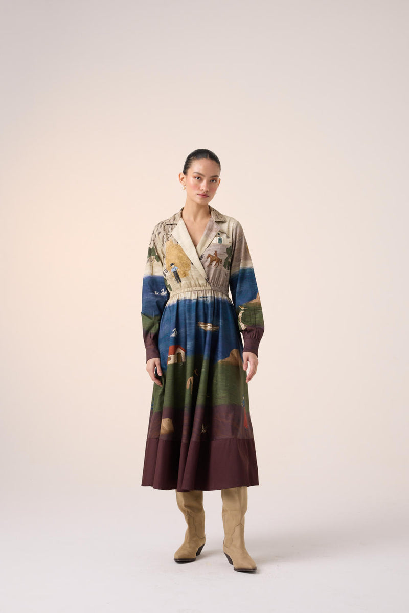PRINT BLOCKED DRESS-VILLAGE PRINT cotton by CORD for women in Singapore