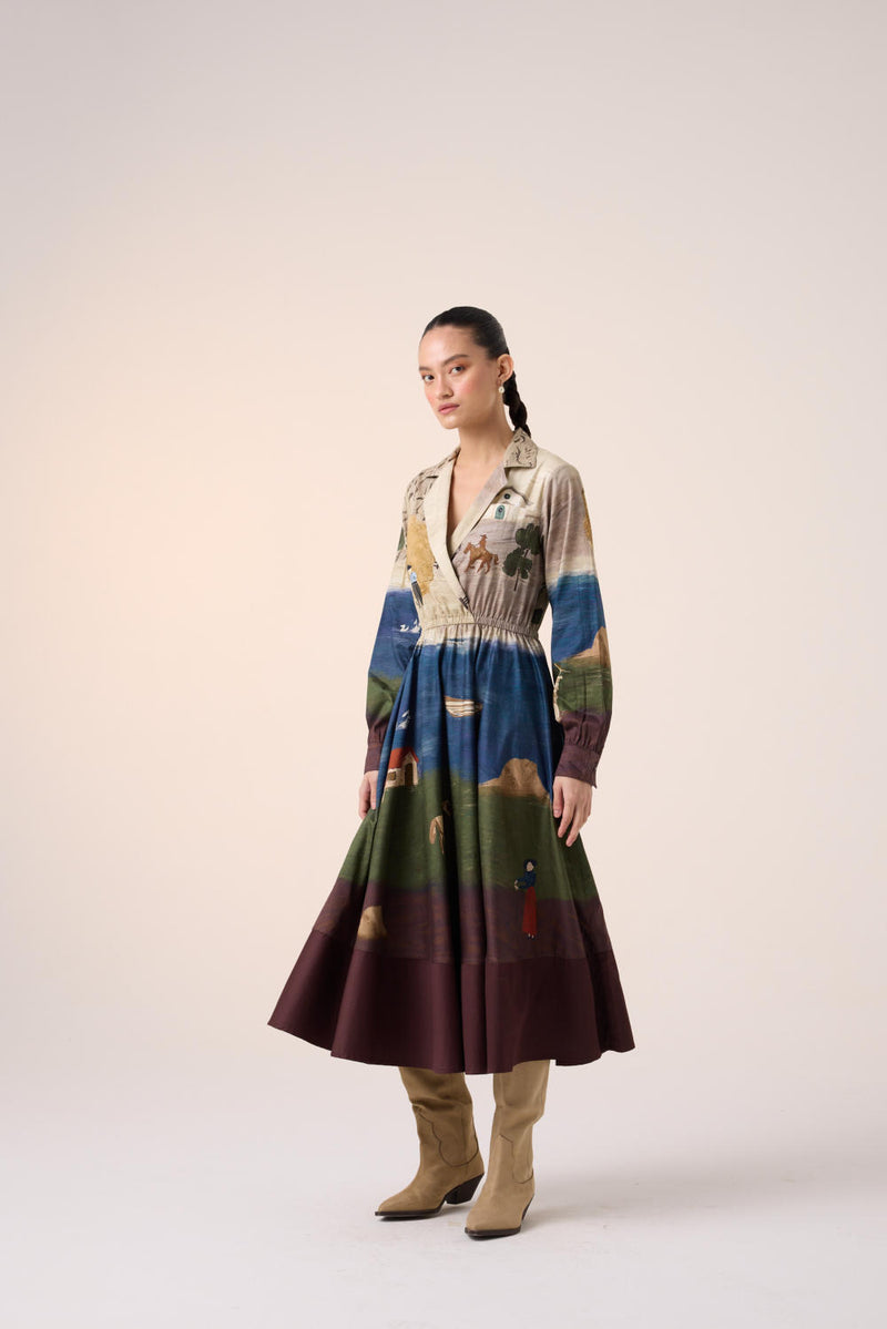 PRINT BLOCKED DRESS-VILLAGE PRINT cotton by CORD for women in Singapore