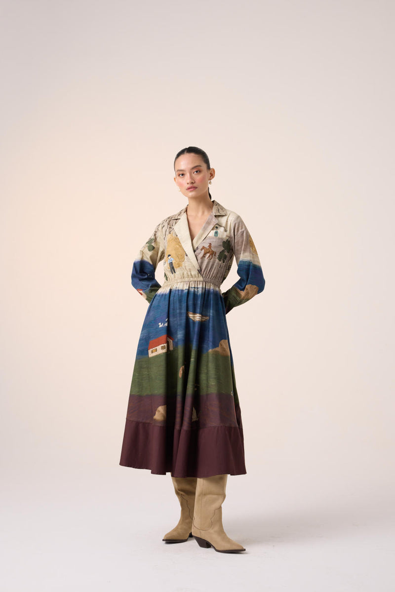 PRINT BLOCKED DRESS-VILLAGE PRINT cotton by CORD for women in Singapore