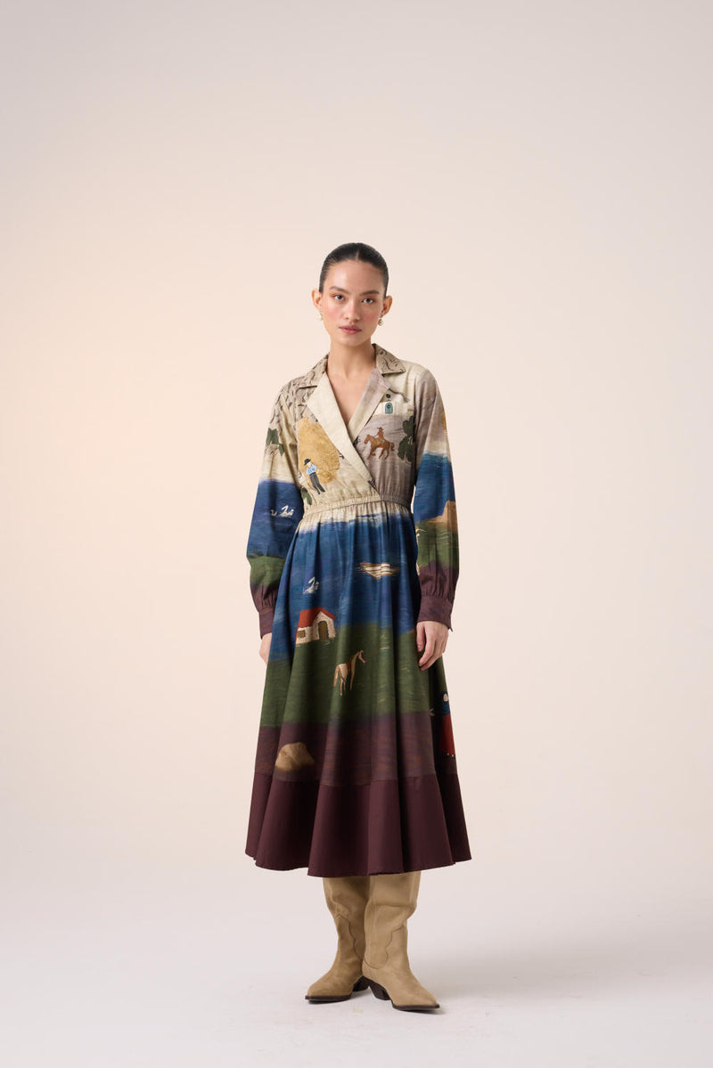 PRINT BLOCKED DRESS-VILLAGE PRINT cotton by CORD for women in Singapore