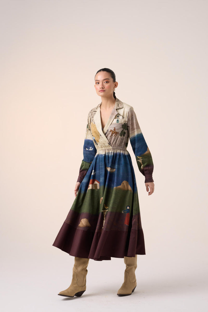 PRINT BLOCKED DRESS-VILLAGE PRINT cotton by CORD for women in Singapore