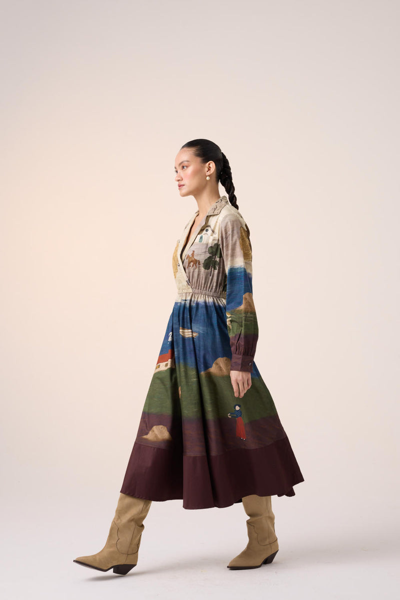 PRINT BLOCKED DRESS-VILLAGE PRINT cotton by CORD for women in Singapore