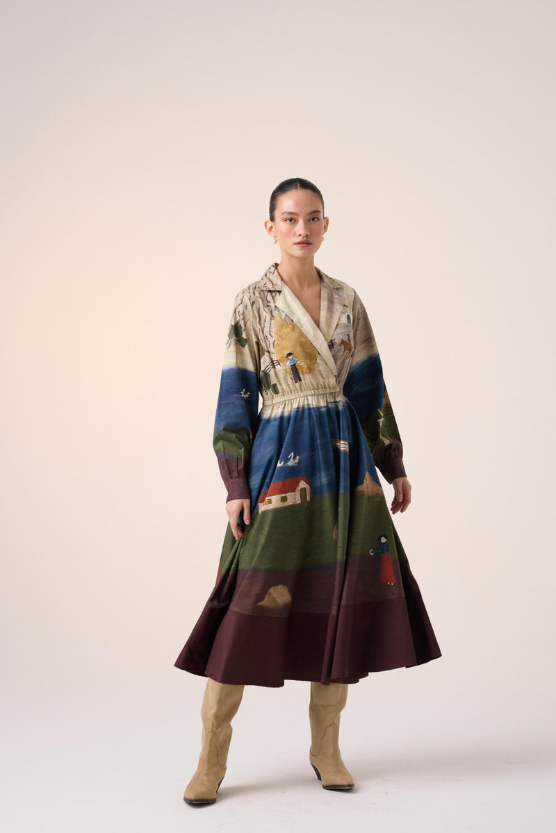 PRINT BLOCKED DRESS-VILLAGE PRINT cotton by CORD for women in Singapore