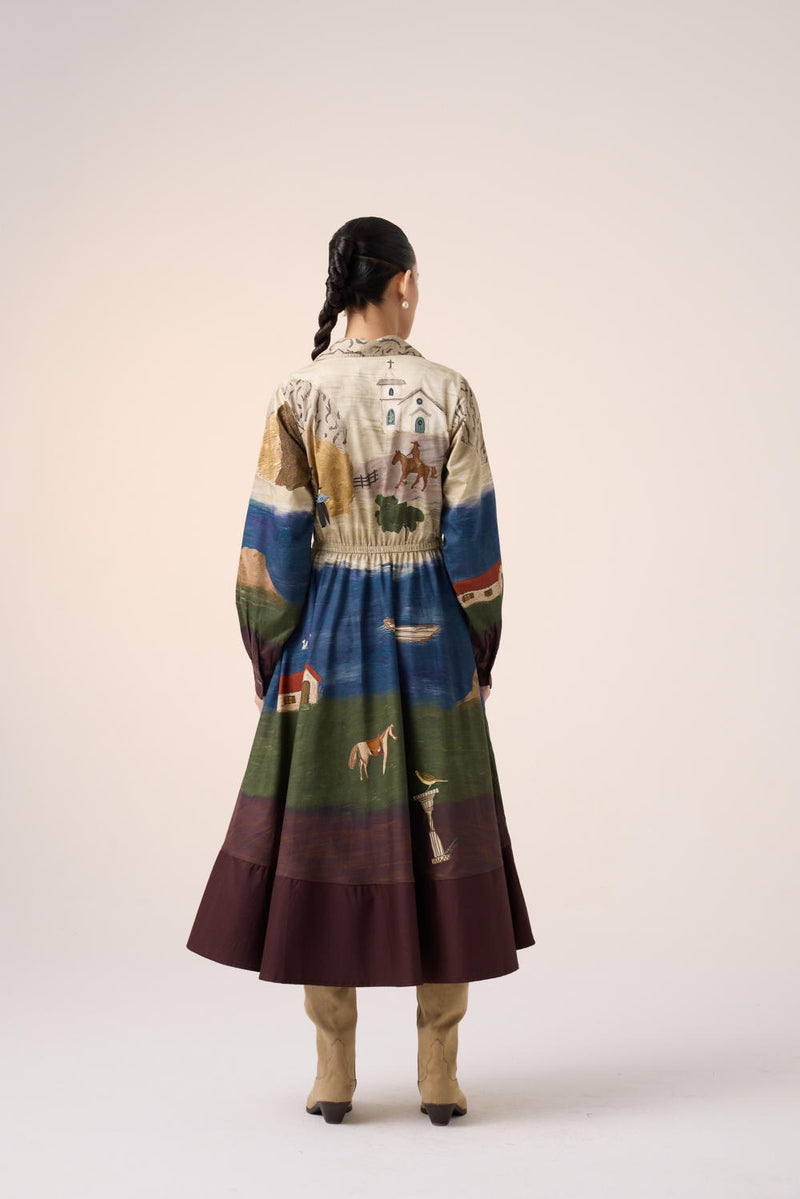 PRINT BLOCKED DRESS-VILLAGE PRINT cotton by CORD for women in Singapore