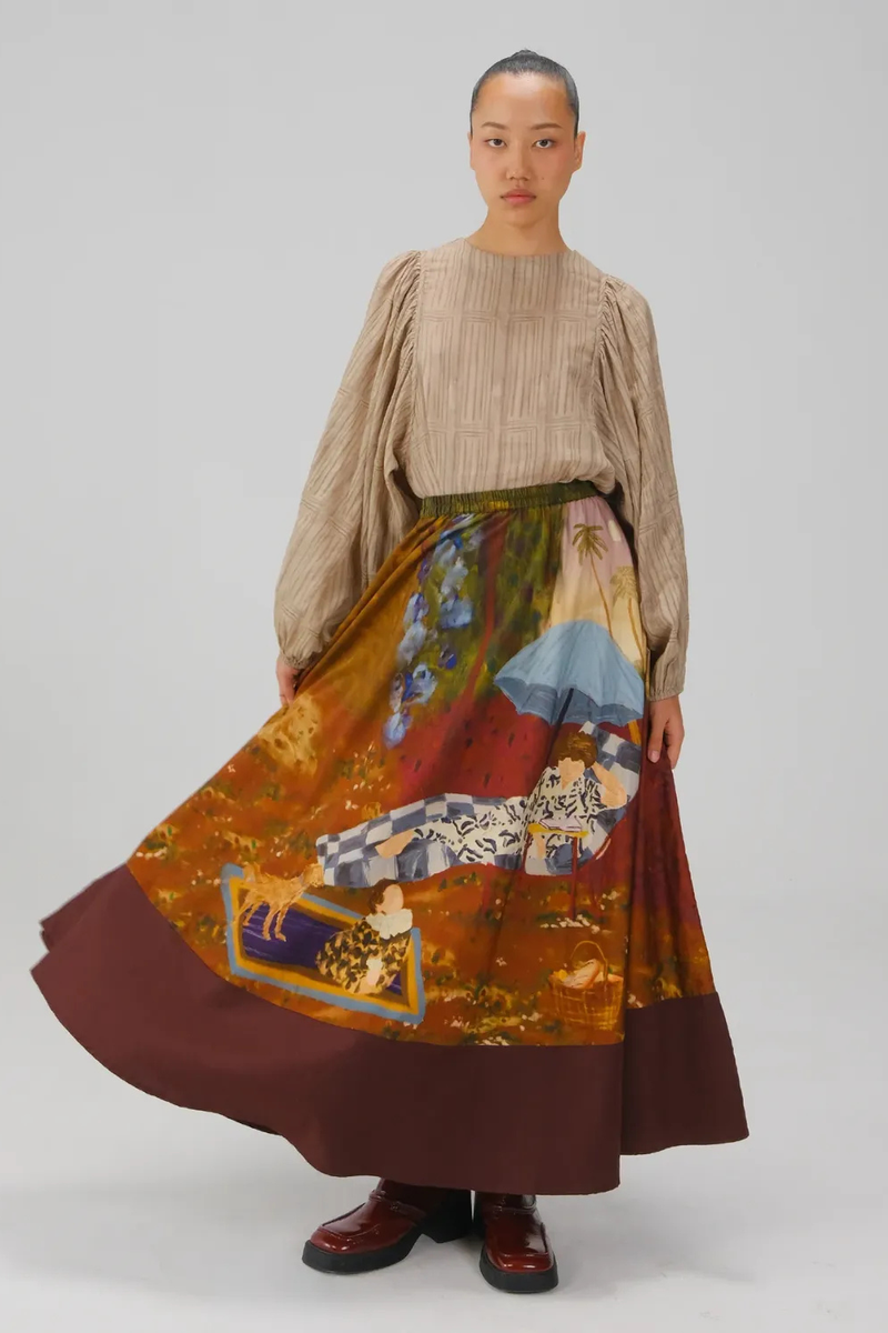 Print Blocked Skirt - Lakeside satin by CORD for women in Singapore