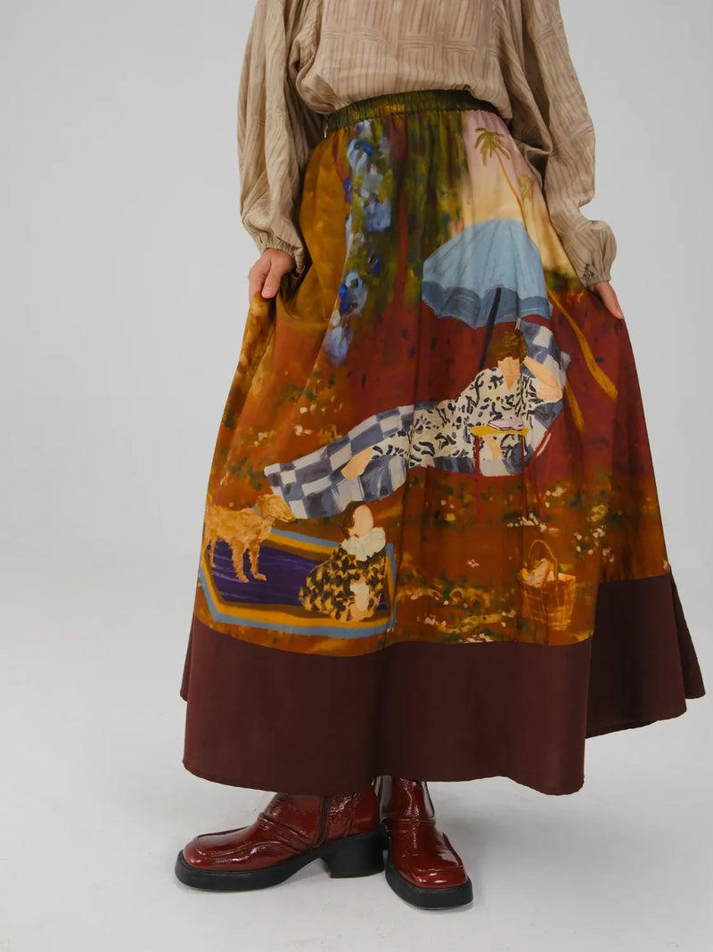 Print Blocked Skirt - Lakeside satin by CORD for women in Singapore