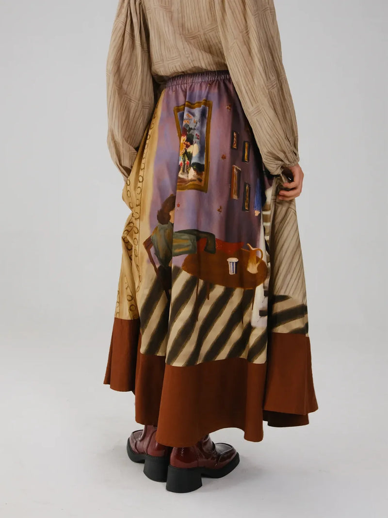 Print Blocked Skirt - Living Room satin by CORD for women in Singapore