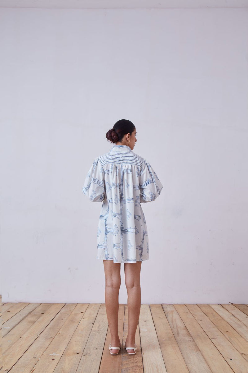 Puro Blue Hand Printed Dress cotton cambric dress by The Summer House for women in Singapore