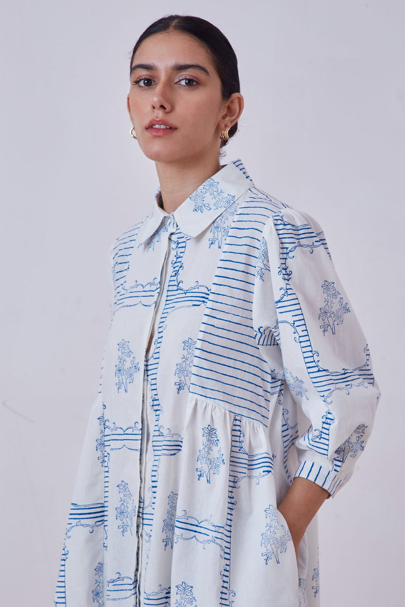 Puro Blue Hand Printed Dress cotton cambric dress by The Summer House for women in Singapore