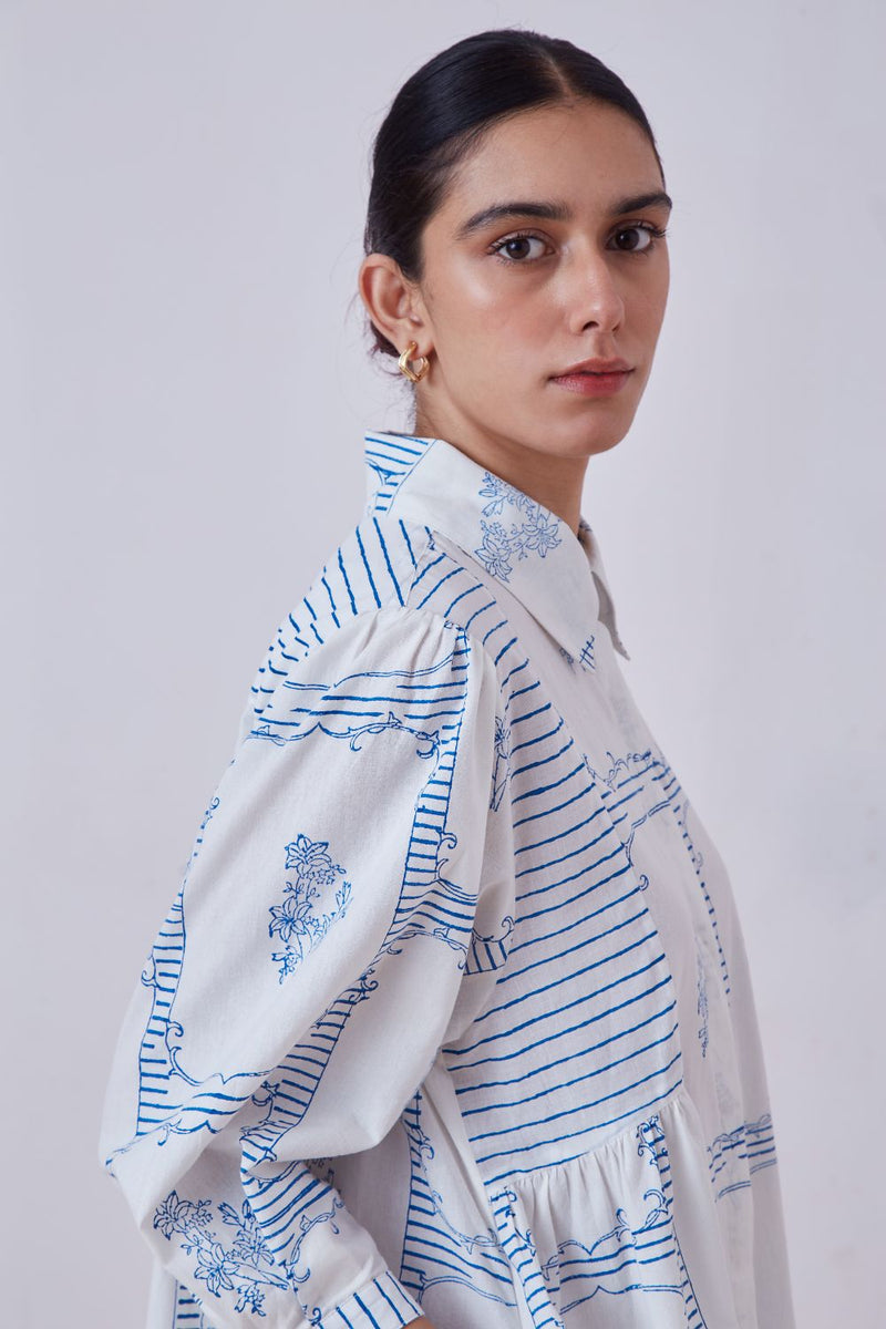 Puro Blue Hand Printed Dress cotton cambric dress by The Summer House for women in Singapore