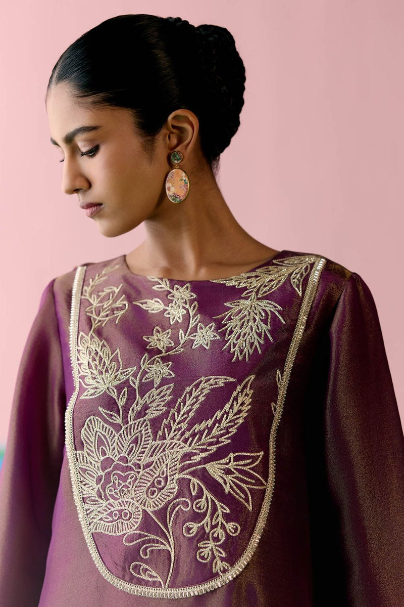 Purple Embroidered Kurta Set tissue Buy Purple Embroidered Kurta Set from C&W | Light Kurta Sets for Women by Label Mogra in purple color for women in Singapore