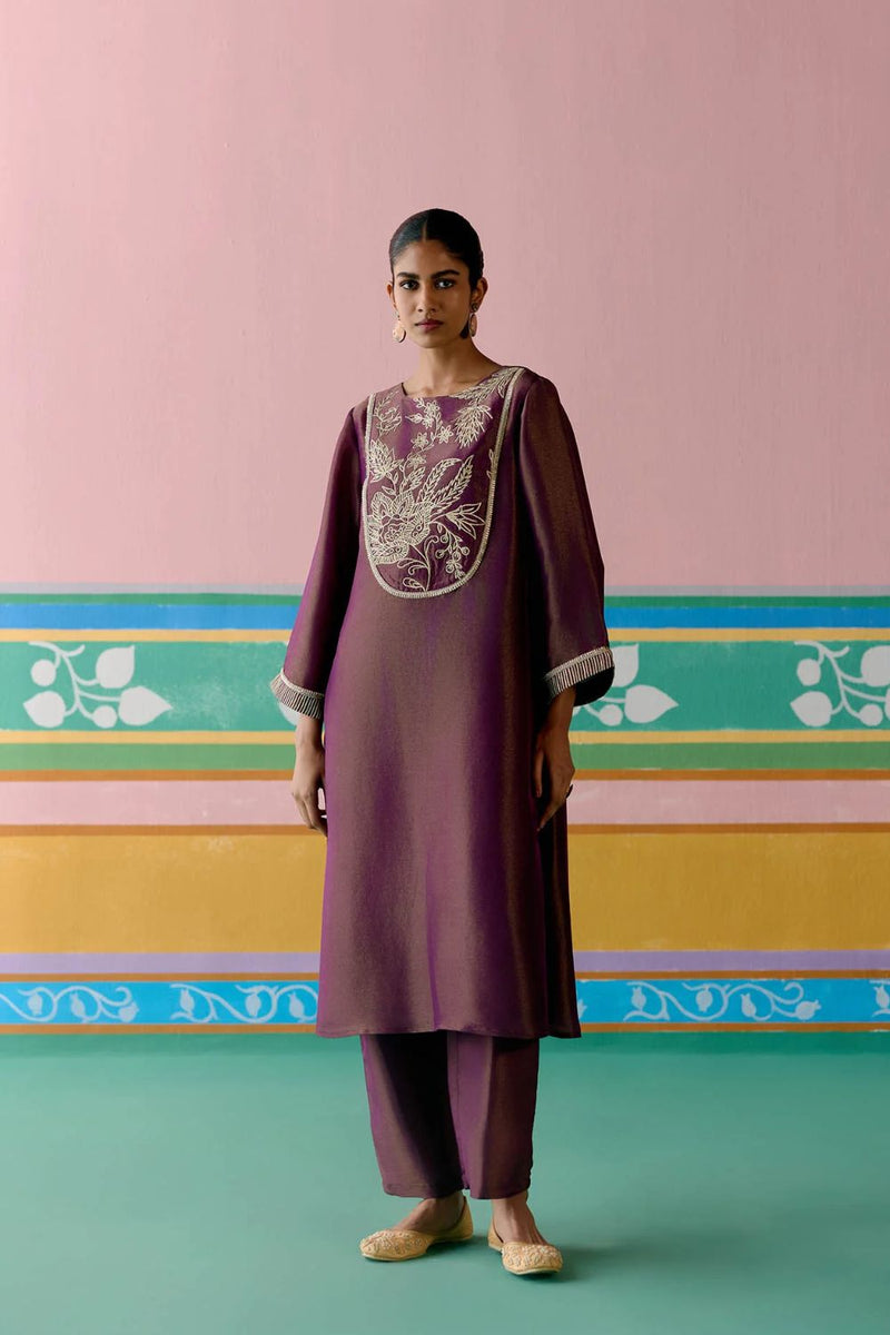Purple Embroidered Kurta Set tissue Buy Purple Embroidered Kurta Set from C&W | Light Kurta Sets for Women by Label Mogra in purple color for women in Singapore