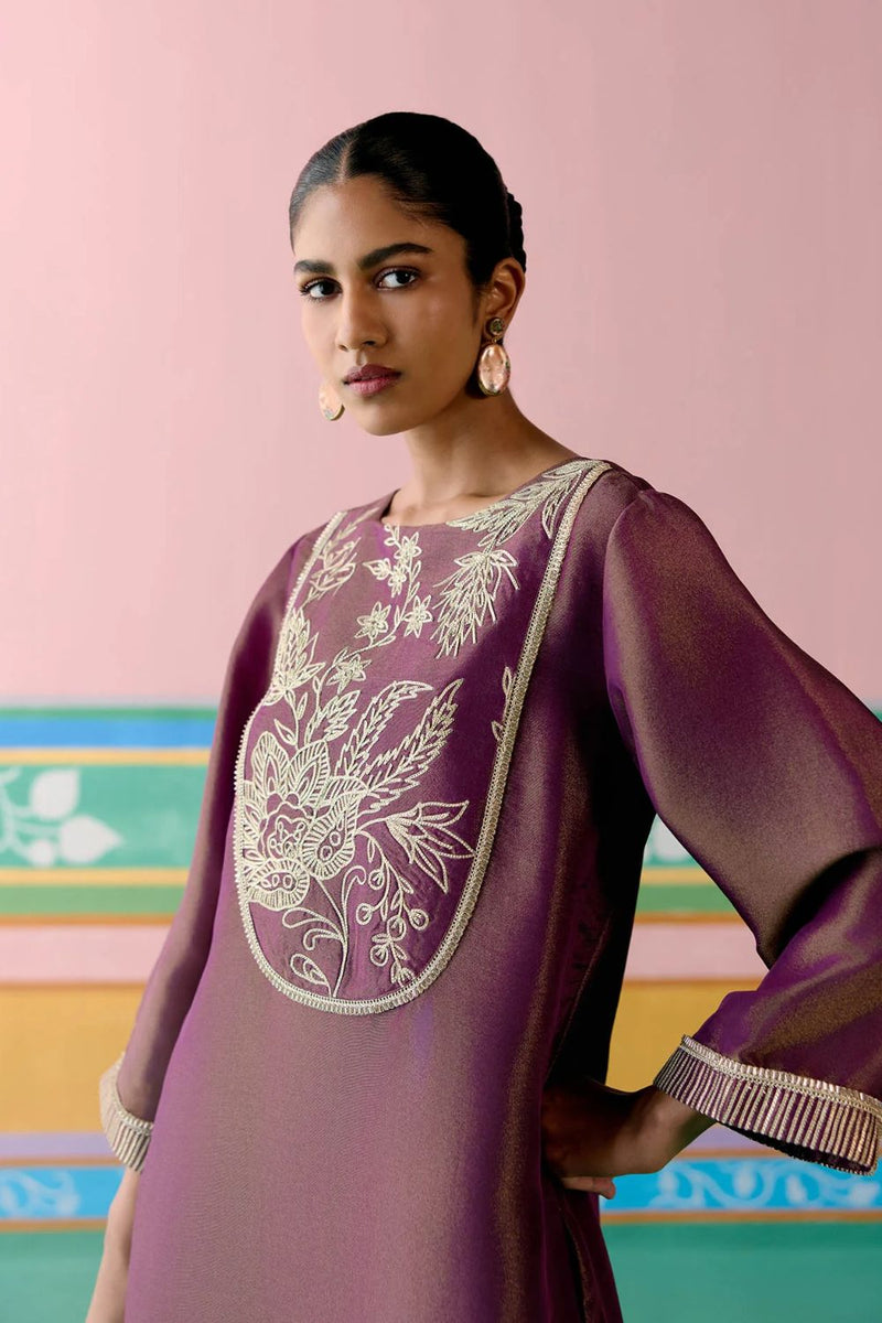 Purple Embroidered Kurta Set tissue Buy Purple Embroidered Kurta Set from C&W | Light Kurta Sets for Women by Label Mogra in purple color for women in Singapore