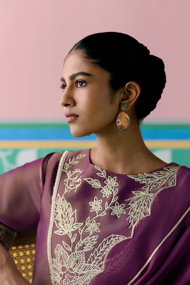 Purple Embroidered Kurta Set tissue Buy Purple Embroidered Kurta Set from C&W | Light Kurta Sets for Women by Label Mogra in purple color for women in Singapore