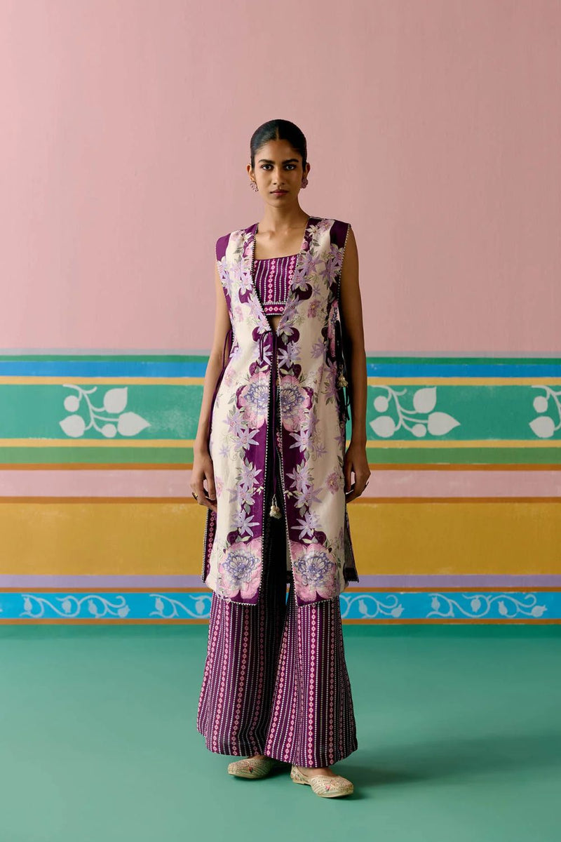 Purple Ikat Jacket Set chanderi Buy Purple Ikat Jacket Set from C&W | Co-Ord Sets for Women by Label Mogra in purple color for women in Singapore