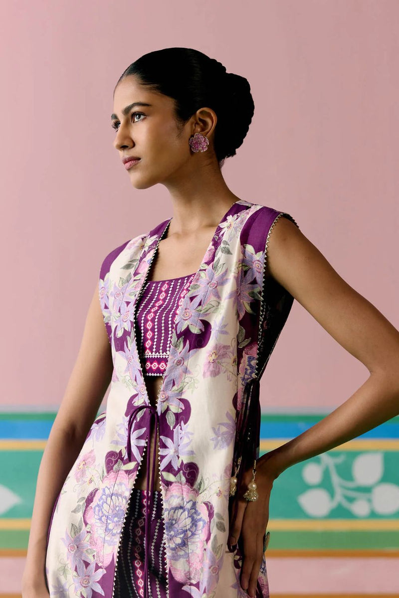 Purple Ikat Jacket Set chanderi Buy Purple Ikat Jacket Set from C&W | Co-Ord Sets for Women by Label Mogra in purple color for women in Singapore