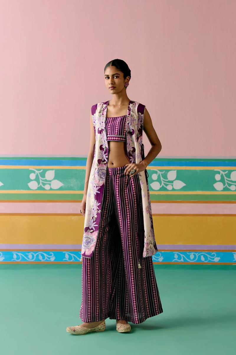 Purple Ikat Jacket Set chanderi Buy Purple Ikat Jacket Set from C&W | Co-Ord Sets for Women by Label Mogra in purple color for women in Singapore
