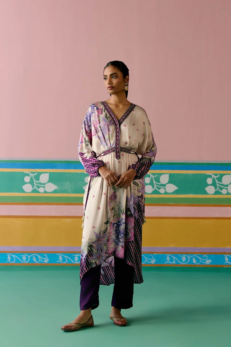 Purple Ikat Kaftan Set (Long) satin Buy Purple Ikat Kaftan Set (Long) from C&W | Co-Ord Sets for Women by Label Mogra in purple color for women in Singapore