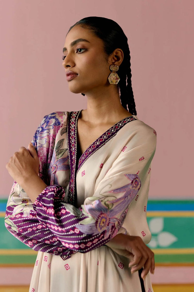 Purple Ikat Kaftan Set (Long) satin Buy Purple Ikat Kaftan Set (Long) from C&W | Co-Ord Sets for Women by Label Mogra in purple color for women in Singapore