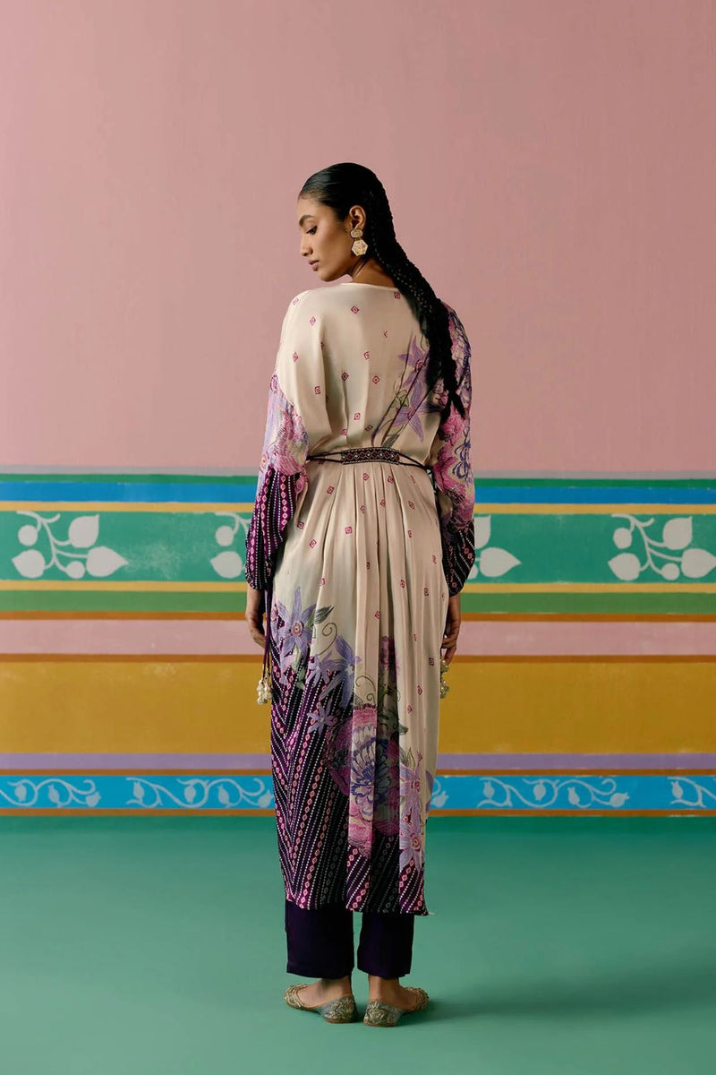 Purple Ikat Kaftan Set (Long) satin Buy Purple Ikat Kaftan Set (Long) from C&W | Co-Ord Sets for Women by Label Mogra in purple color for women in Singapore