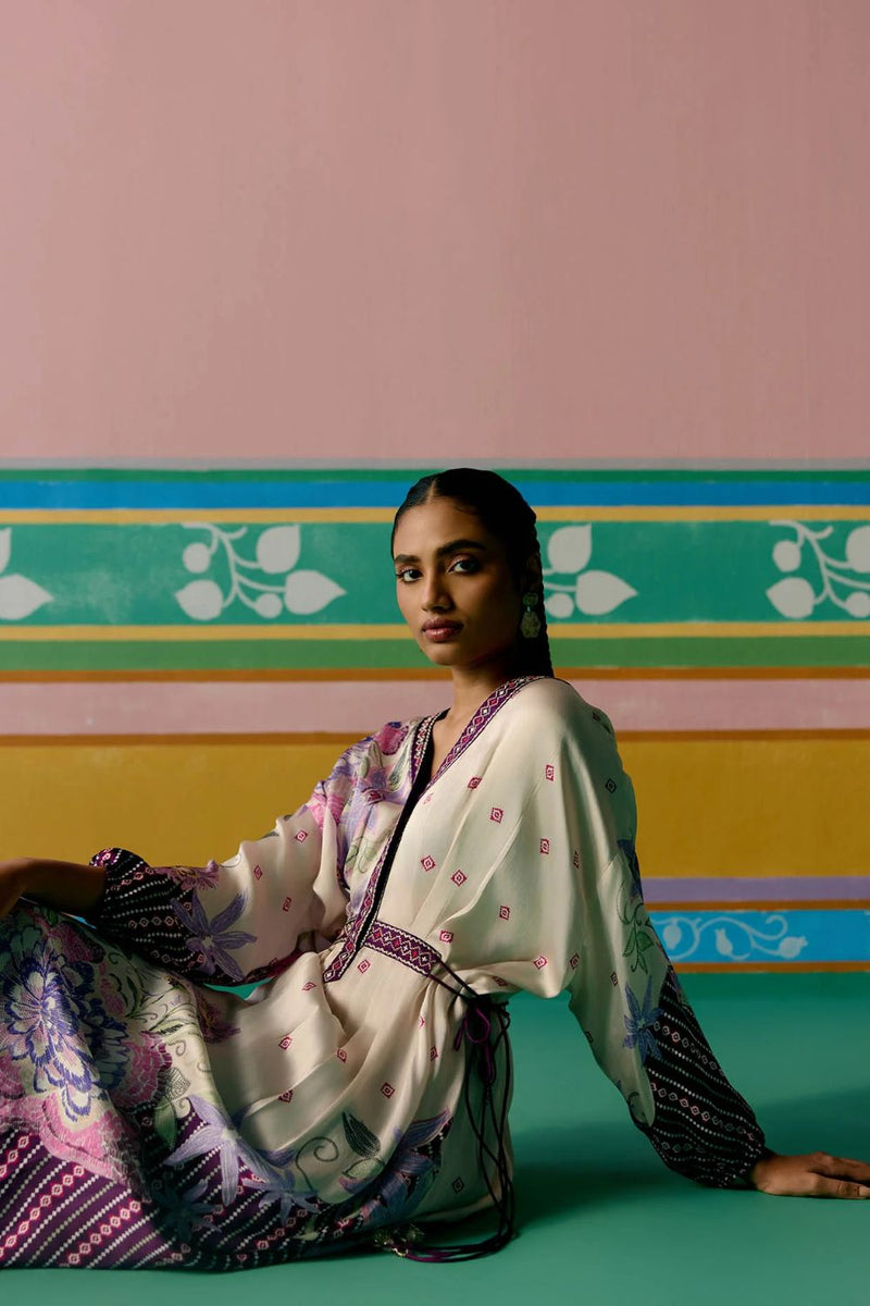 Purple Ikat Kaftan Set (Long) satin Buy Purple Ikat Kaftan Set (Long) from C&W | Co-Ord Sets for Women by Label Mogra in purple color for women in Singapore