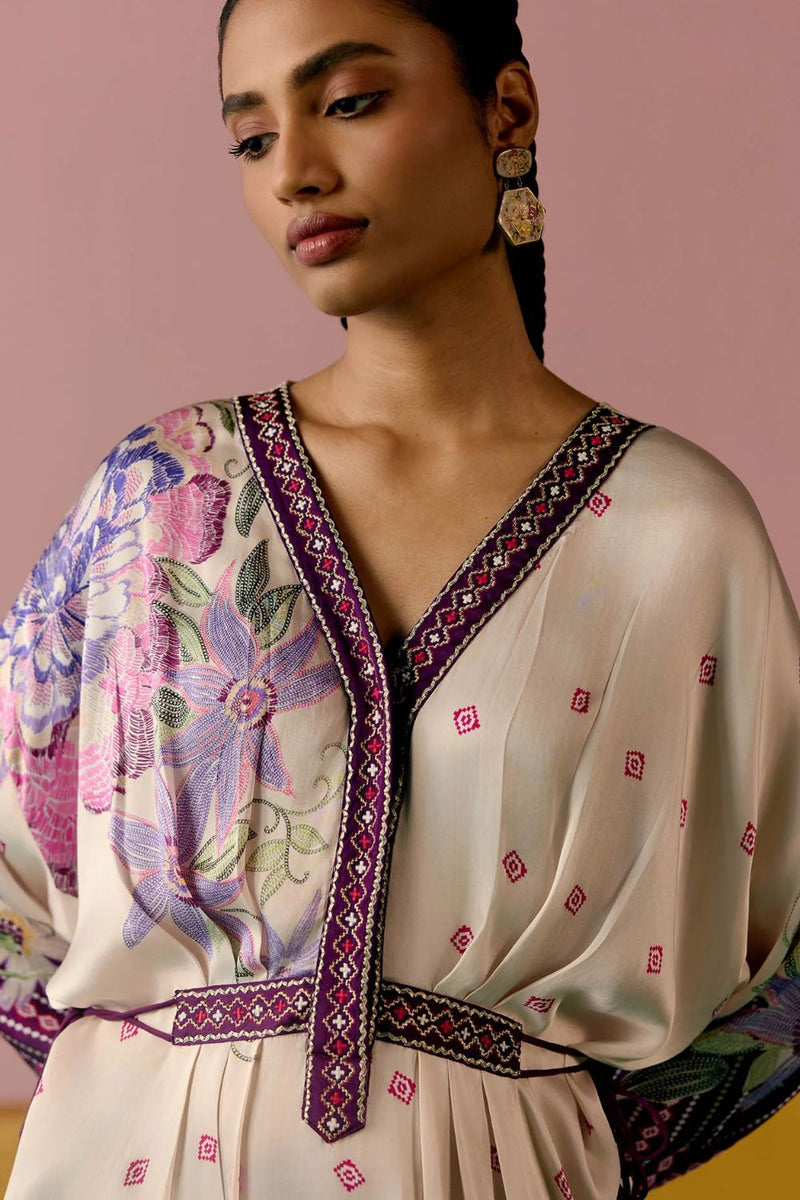 Purple Ikat Kaftan Set (Long) satin Buy Purple Ikat Kaftan Set (Long) from C&W | Co-Ord Sets for Women by Label Mogra in purple color for women in Singapore