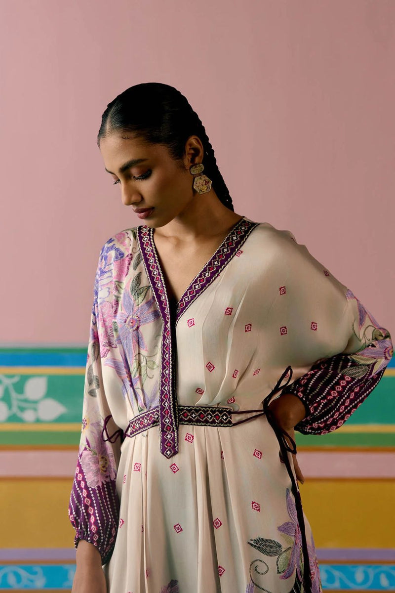 Purple Ikat Kaftan Set (Long) satin Buy Purple Ikat Kaftan Set (Long) from C&W | Co-Ord Sets for Women by Label Mogra in purple color for women in Singapore