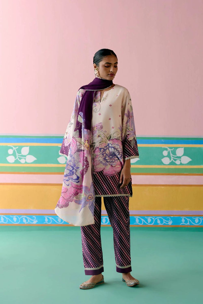 Purple Ikkat Kurta Set chanderi Buy Purple Ikkat Kurta Set from C&W | Light Kurta Sets for Women by Label Mogra in purple color for women in Singapore