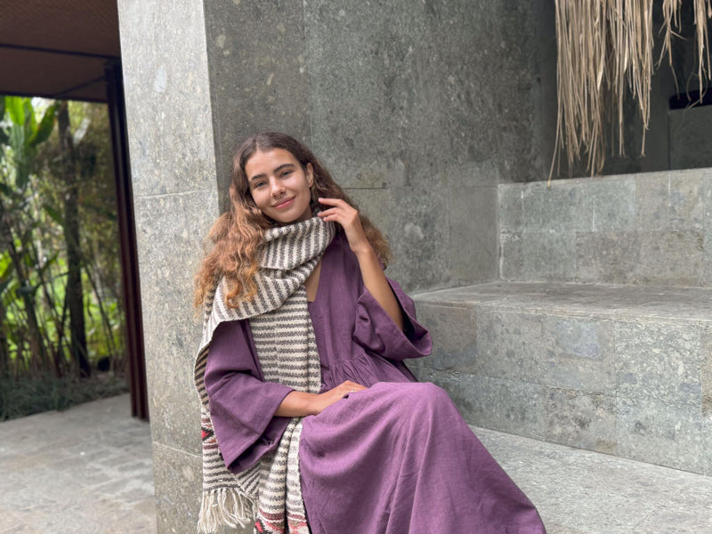 Purple Gathered Dress cotton by World of Crow in purple color for women in Singapore