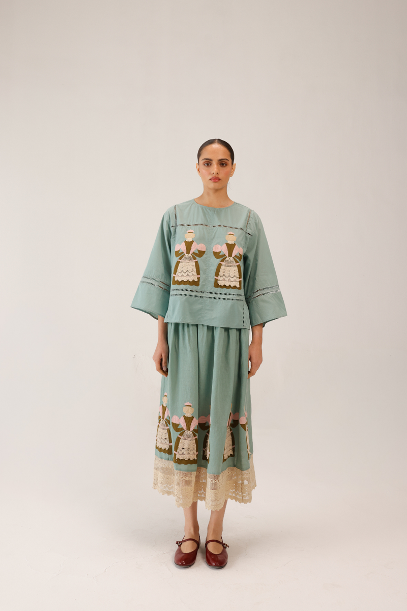 QUAD SET (QUAD TOP+ CLAIRE SKIRT) - DOLL PB APPL by CORD for women in Singapore