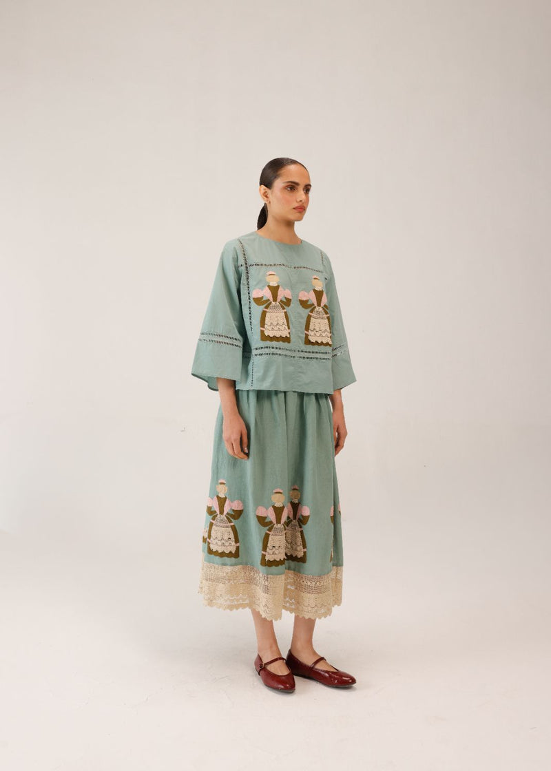 QUAD SET (QUAD TOP+ CLAIRE SKIRT) - DOLL PB APPL by CORD for women in Singapore