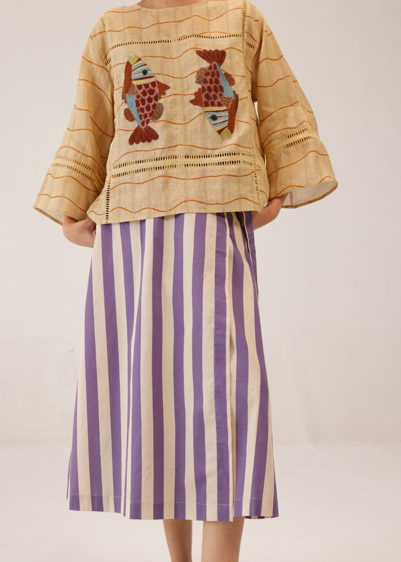 QUAD TOP - FISH APPL all linen by CORD for women in Singapore