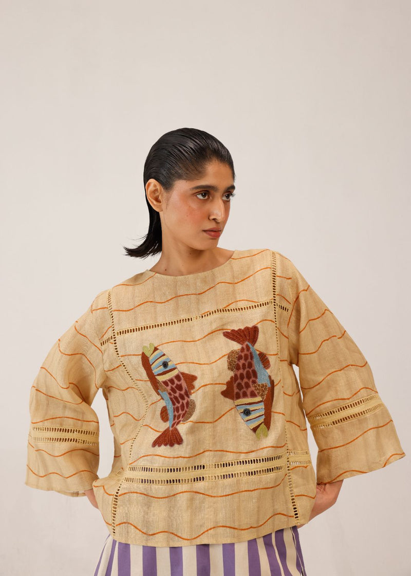 QUAD TOP - FISH APPL all linen by CORD for women in Singapore