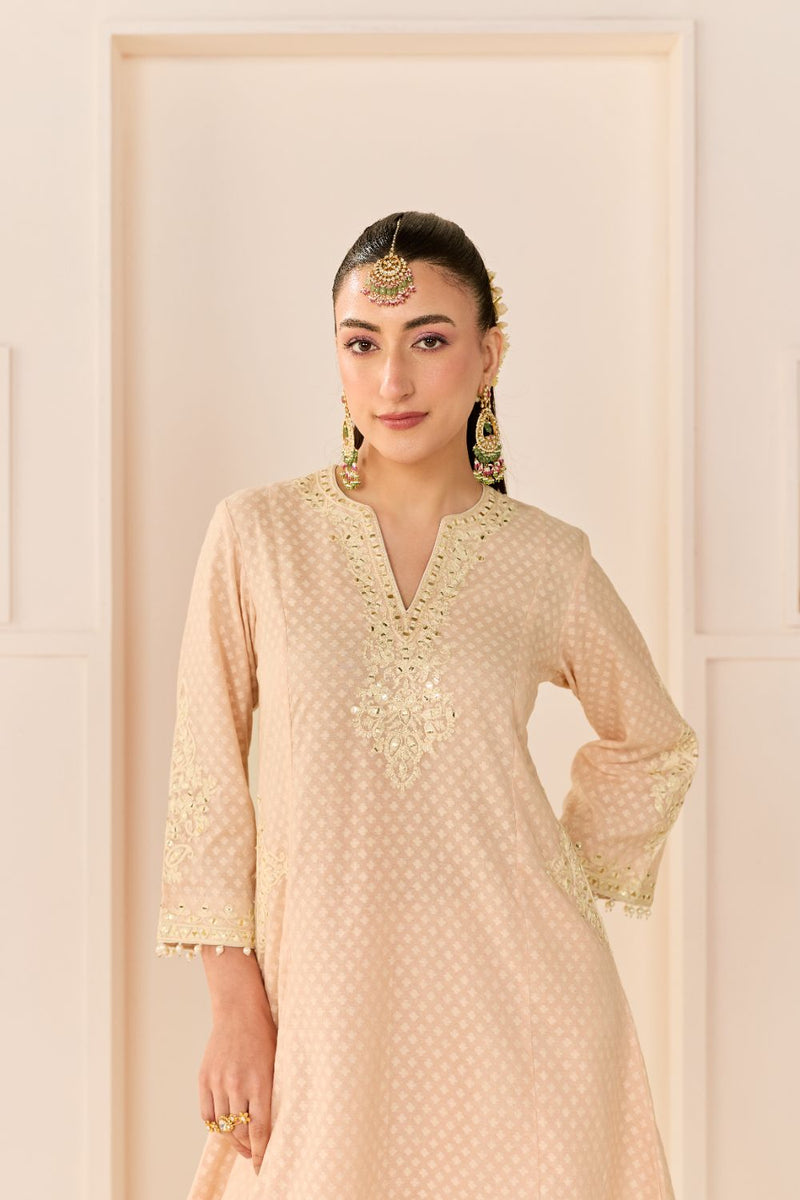 REEM - CARNATION PINK SHORT CHOGA WITH DOGRI SALWAR chanderi silk kurta/kurta set by SHEETAL BATRA in carnation pink with daisy ivory for women in Singapore