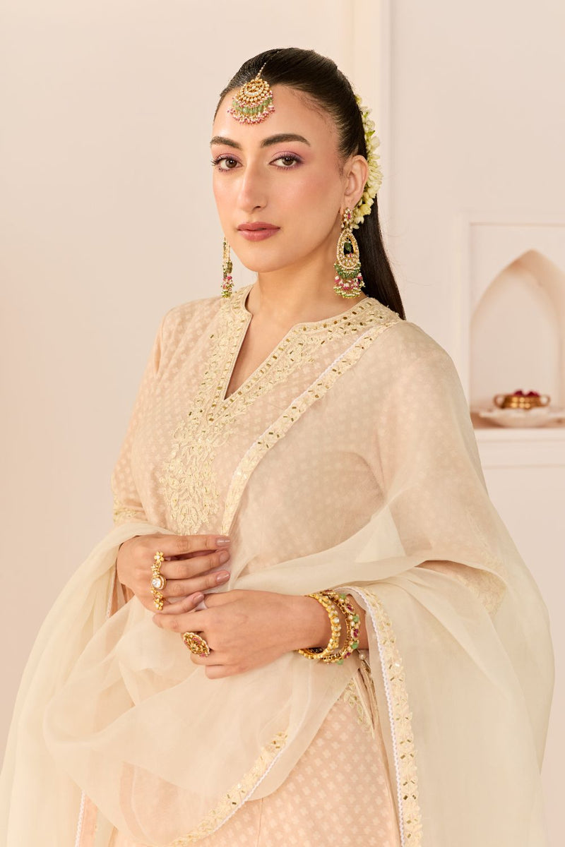 REEM - CARNATION PINK SHORT CHOGA WITH DOGRI SALWAR chanderi silk kurta/kurta set by SHEETAL BATRA in carnation pink with daisy ivory for women in Singapore